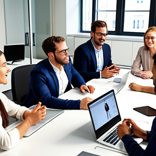 Home 8 **
> Diverse group of people actively participating in a feedback session, using digital tools and collaborative platforms. Focus on engaged expressions and a modern office environment.
**