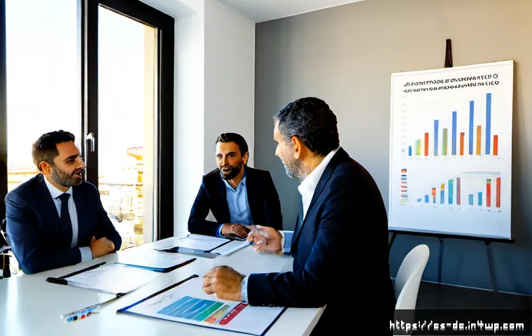 결과 중심 성과 관리의 글로벌 사례 - Photorealistic multinational performance review meeting in a modern Madrid office, diverse Spanish a...